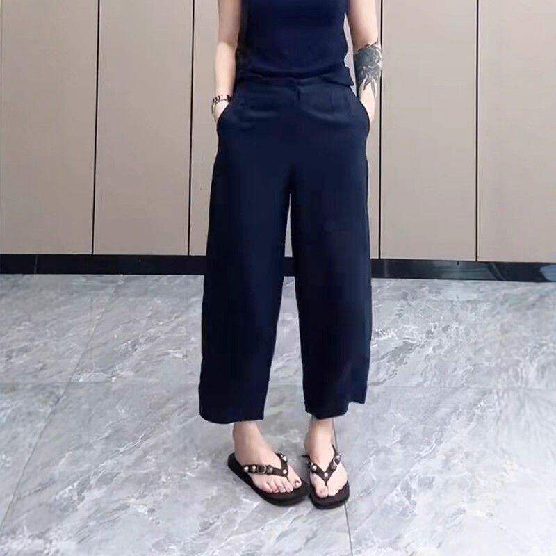 NZ233大码藏青色直筒九分裤女26夏薄款胖MM宽松显瘦百搭休闲裤子
