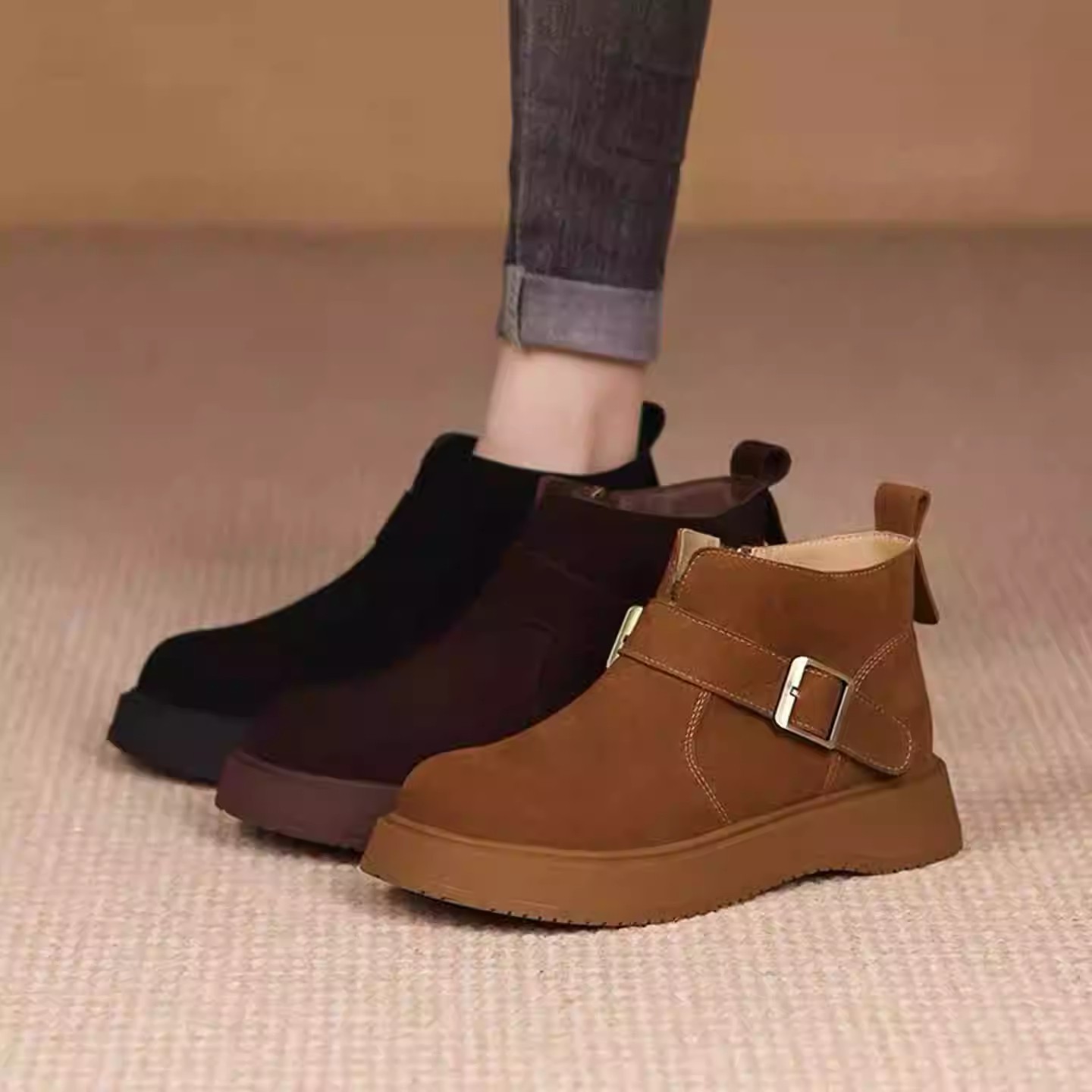 高品质懒人复古马丁靴女厚底休闲