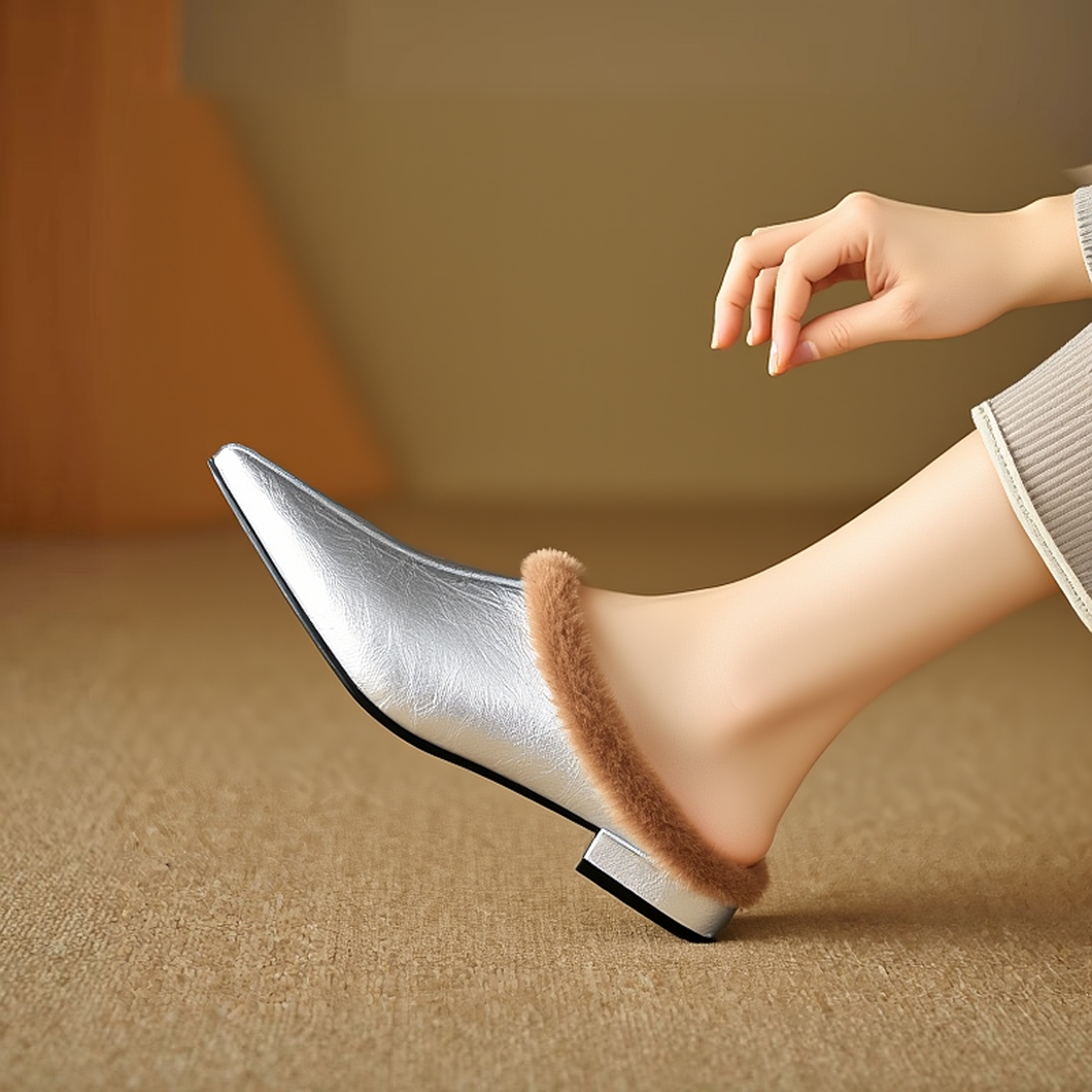 高品质毛毛拖鞋女加绒包头半拖鞋