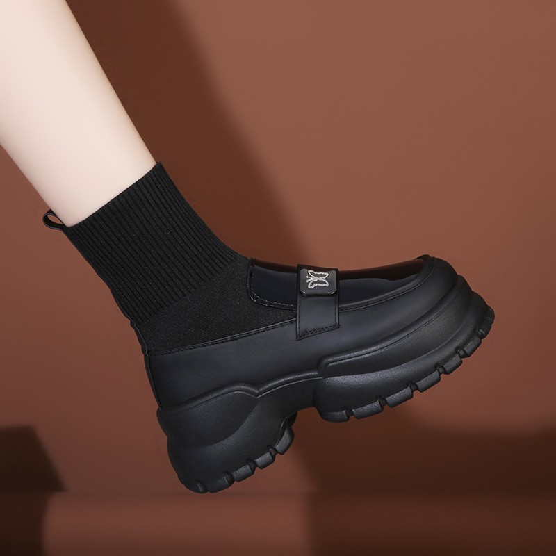 高品质厚底针织袜靴女加绒马丁靴