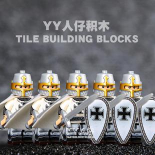 第三方中世纪古风十字军盔铠甲骑武士兵团军事积木小人仔拼装玩具