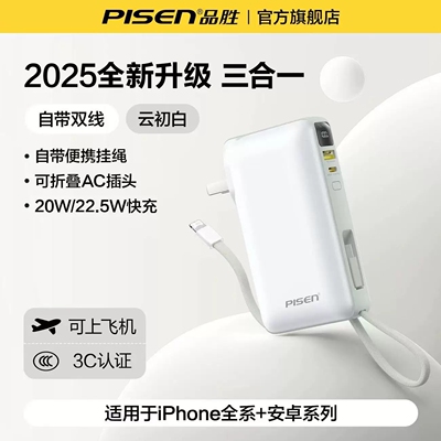 3C认证品胜充电宝自带插头数据线