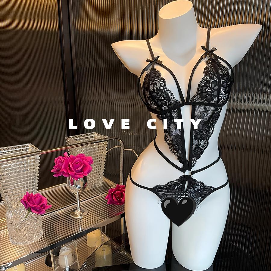 LOVECITY「禁忌尤物」薄款蕾丝镂空纯欲显瘦性感连体衣K