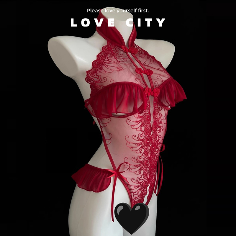 LOVECITY「酥糖锦鲤」新款纯欲风复古开襟性感睡裙辣妹内搭睡衣K