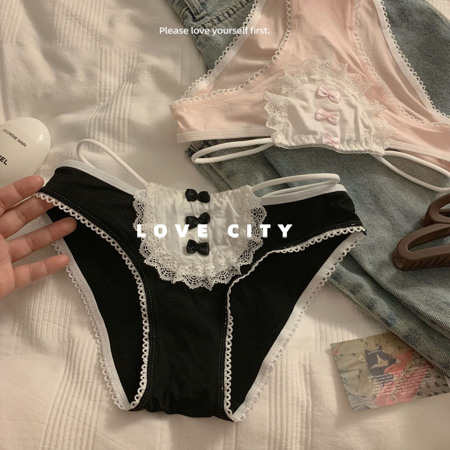 LOVECITY「甜美服侍」可爱甜美蕾丝边纯欲蝴蝶结少女内裤2025新款