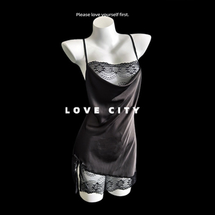 LOVECITY「性感紗窗」性感純欲風氣質(zhì)蕾絲深V吊帶裙睡衣