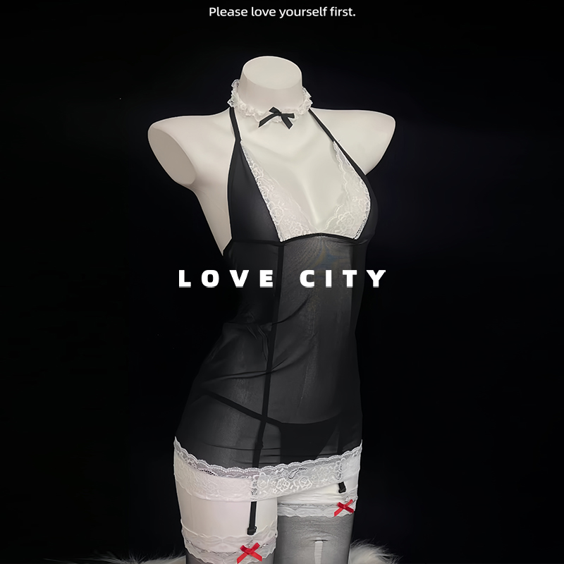 LOVECITY「性感剧场」性感睡衣深V蕾丝修身纯欲吊带睡裙