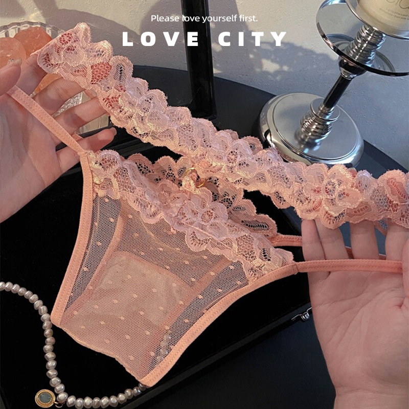 LOVECITY「云絮织梦」高开叉镂空女士蕾丝绑带内裤2025新款性感