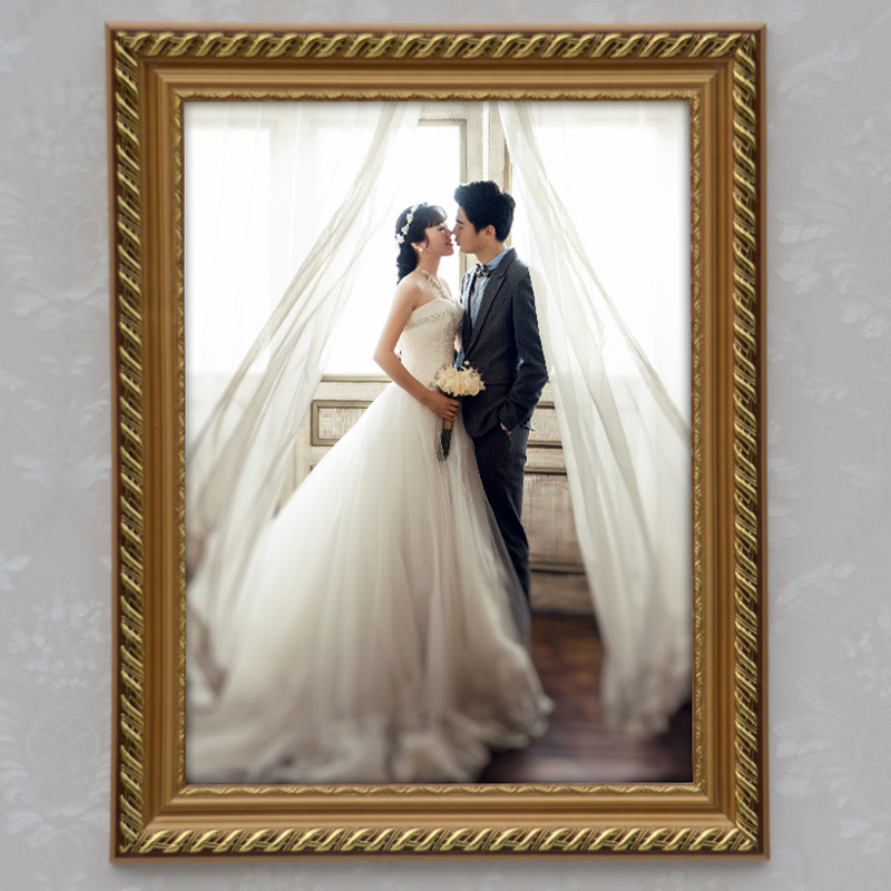 实木相框结婚照挂墙欧式16 20 24 30 36寸挂墙放大欧式婚纱框定做