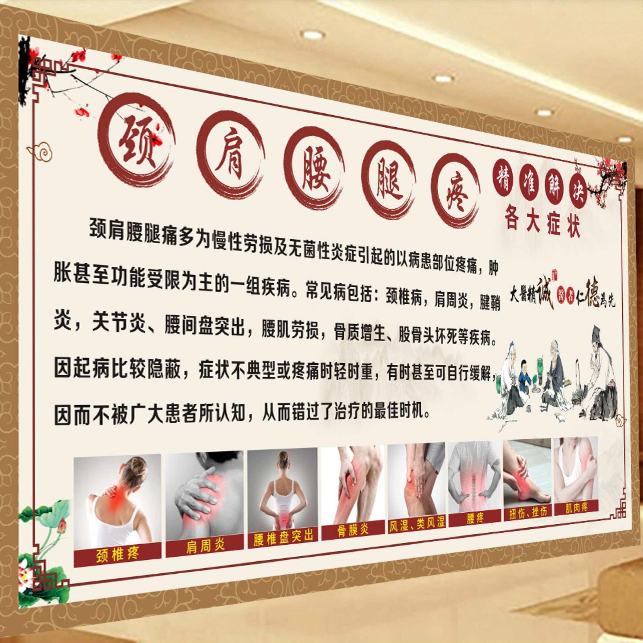 颈肩腰腿痛海报中医调理养生馆按摩推拿疼痛图广告贴纸自粘高清图