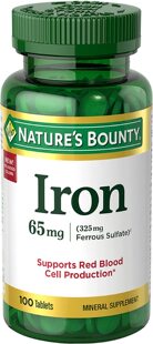 美国代购Nature’s Bounty Iron 65mg, 325 mg Ferrous Sulfate,