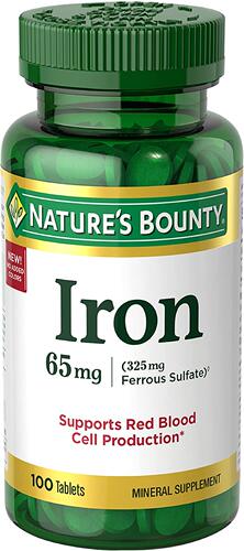 美国代购Nature’s Bounty Iron 65mg, 325 mg Ferrous Sulfate,