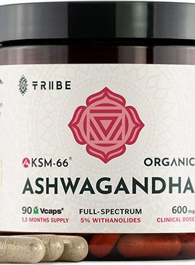 美国代购Tribe Organics, 600mg KSM-66 Ashwagandha Root Extrac