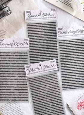 跨境英文透明防水PET复古手帐贴纸 字母手账装饰素材diy贴画6张入