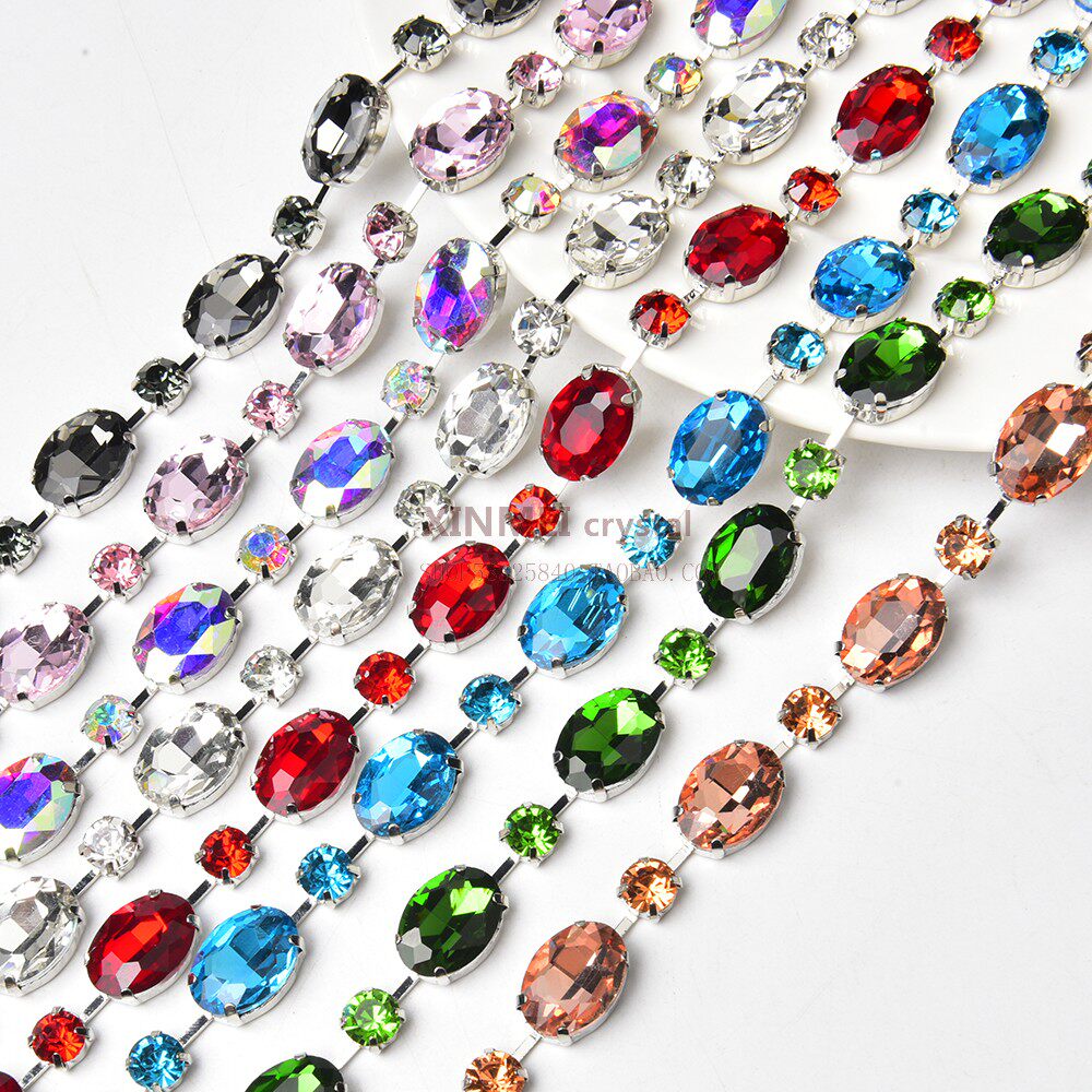 新款8mm圆钻+13*18mm椭圆钻手工链彩色手缝钻链服装肩带鞋包配件