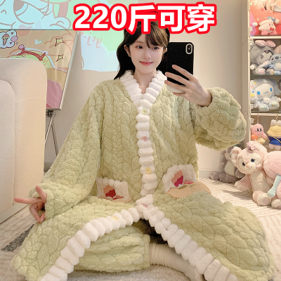 珊瑚绒长款睡袍胖m220斤冬季睡衣