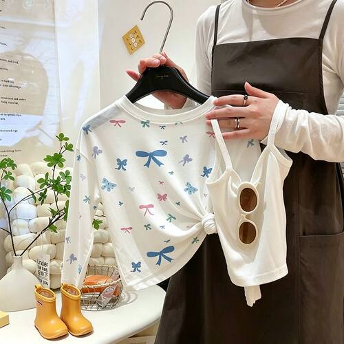 女童夏薄款遮阳T恤中大童休闲网纱打底吊带上衣儿童防晒罩衫穿搭