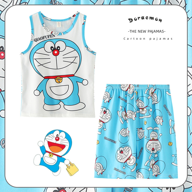 夏季儿童睡衣男童宝宝小孩无袖背心学生夏天家居服套装薄款皮卡丘