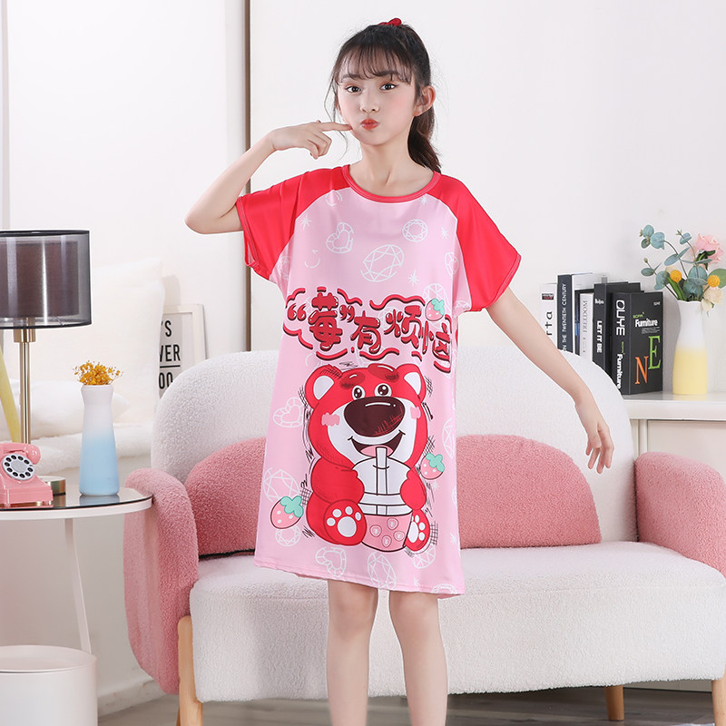 夏季儿童睡裙短袖小女孩睡衣可爱卡通皮卡丘家居服宽松薄款中大童