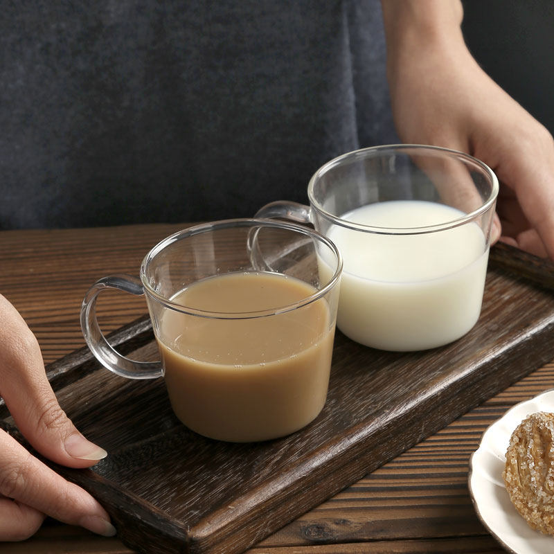明尚德透明方杯双支装家用带把玻璃杯双支装对杯简约品茗杯