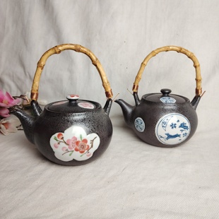 陶瓷茶壶家用泡茶壶功夫茶壶手提壶电陶炉可明火陶瓷壶提梁藤条把
