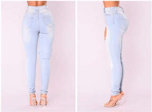 summer ladies casual jeans waist pants tight hole jeans