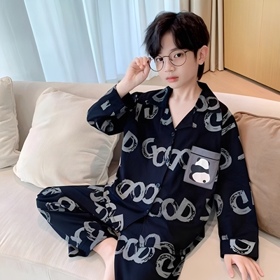 儿童睡衣2025年新款春秋季男童长袖长裤中大童家居服套装可外穿