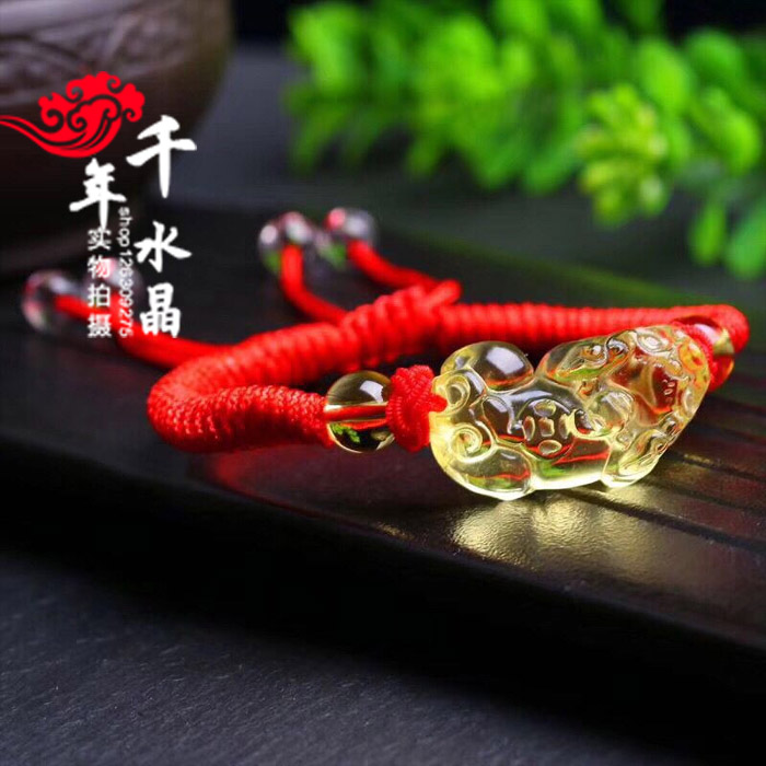 紫水晶黄水晶貔貅脚链
