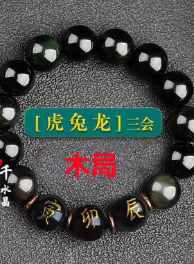2026天然黑曜石三会十二生肖三会火局水局木局金局招财转运手链