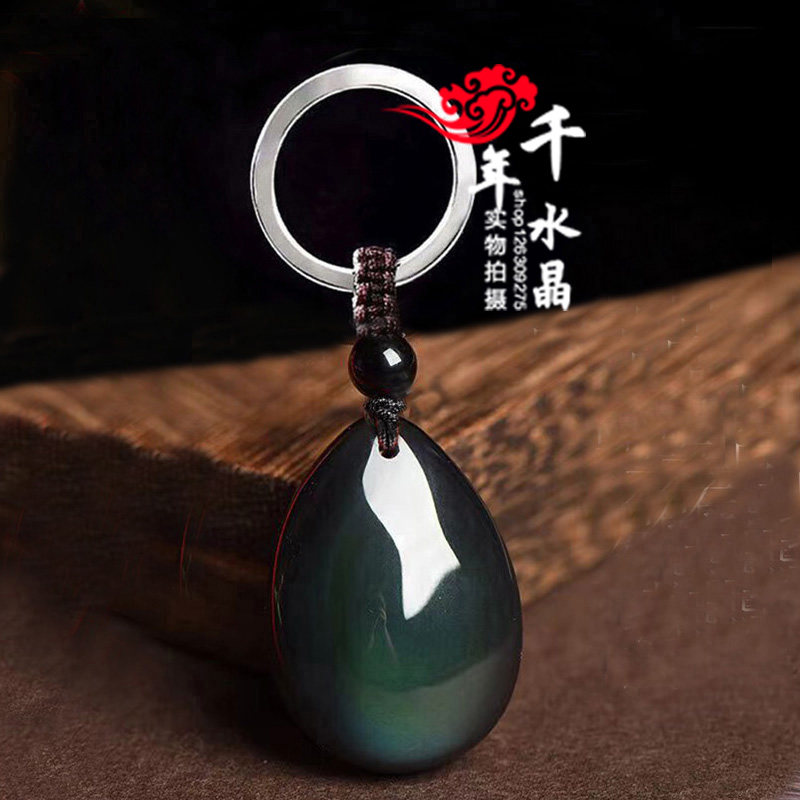 天然黑曜石吊坠彩虹眼