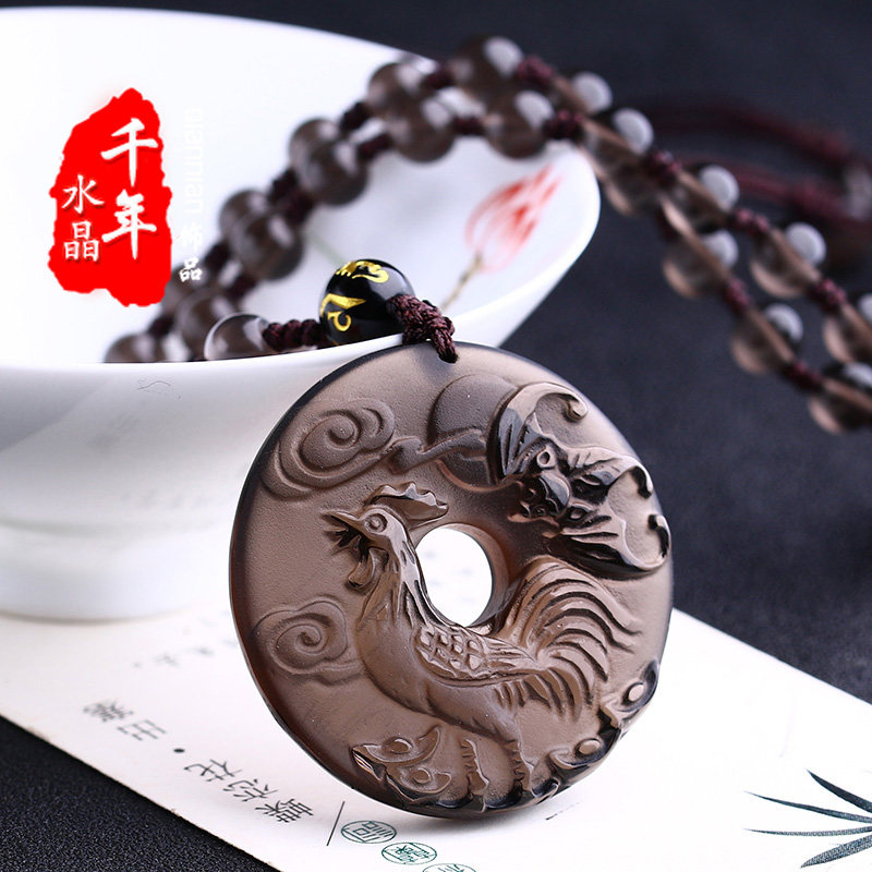 2026年冰种黑曜石生肖属鸡吉祥物财福酉吉开运吊坠男女