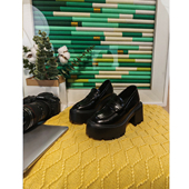 新款 亮面小皮鞋 乐福鞋 2025秋季 真皮厚底松糕底小码 圆头粗跟小个子