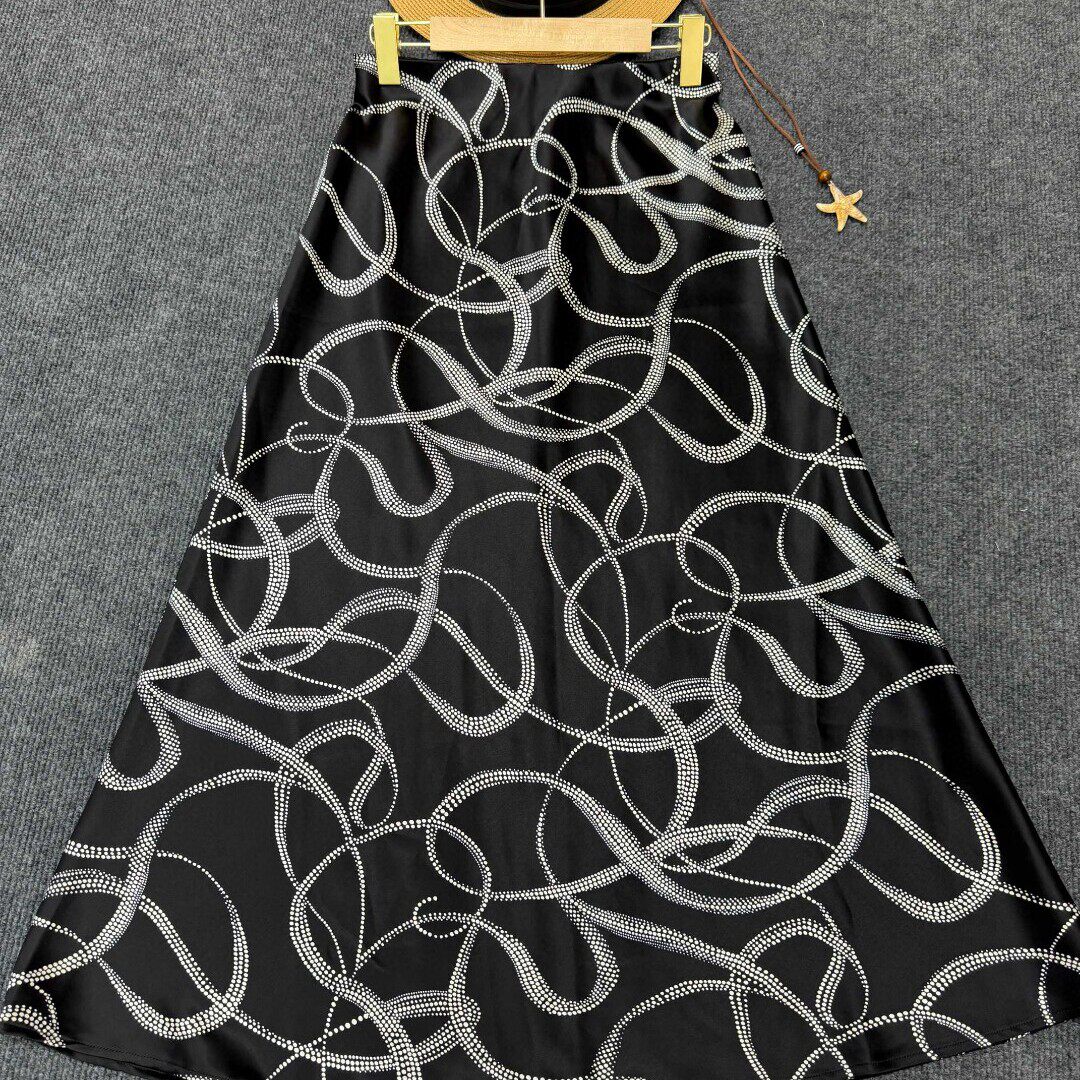 布谷-不规则圆点线条松紧腰斜裁版型超级显瘦半身裙YS157-G107