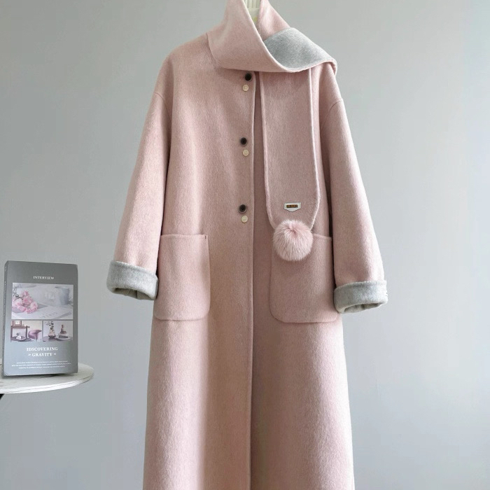 MOM显瘦双面呢长款休闲羊毛外套(配可拆卸围巾)（含100羊毛）13