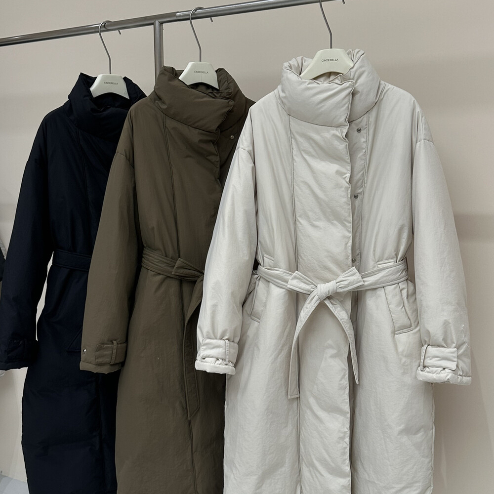 MOM极简气质立领长款保暖羽绒服外套(配腰带)3315