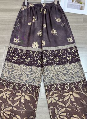 布谷-裤咖色拼接腰果花定位印花高腰宽松剪裁休闲裤YS431-G322