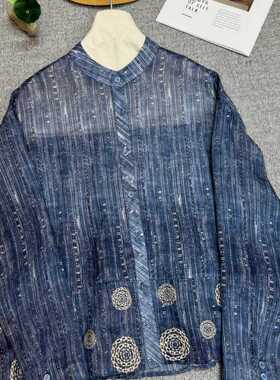 布谷-天然苎麻面料自带透气肌理手工感蓝染条纹衬衫YS220-G413