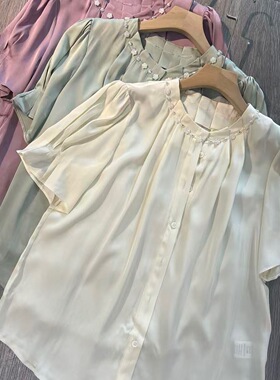 布谷-新领口钉珠19姆米双桥短袖小衫（含100）YS53-G20