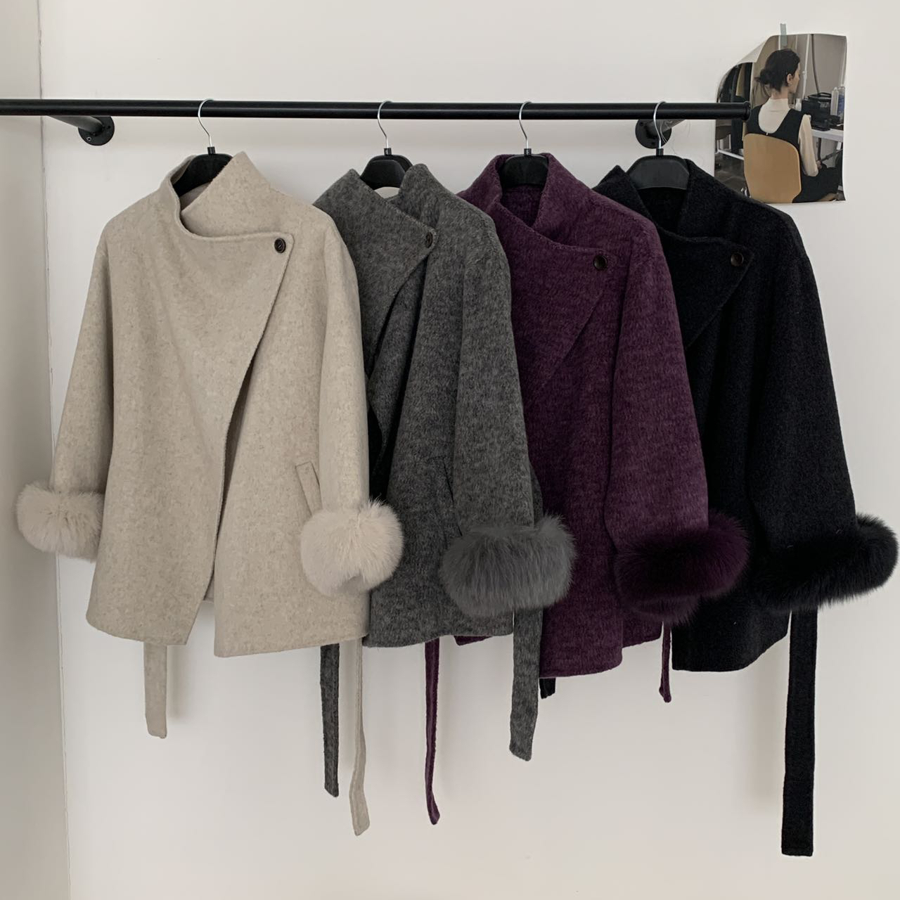 MOM外套宽松韩系羊毛外套(配腰带,可拆卸毛袖)（含70.2羊毛）12