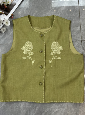 布谷-26年夏上新菊花刺绣亚麻带细闪提花马甲YS1-G109
