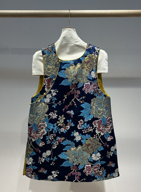 布谷-牌老钱新中式真丝人丝混纺云锦提花国风中长款马甲66170