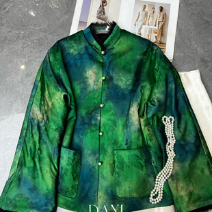 MOM冬上新无敌爆款 国风高级盘扣渐变青绿晕染外套短外套273565