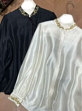 布谷-锦衬衣四季单品领口袖口精致钉珠小衫(含30真丝)YS8-G220