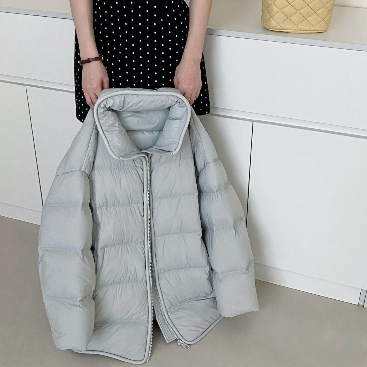 MOM冬上新韩版立领拉链中长款保暖羽绒服外套YS1-9059