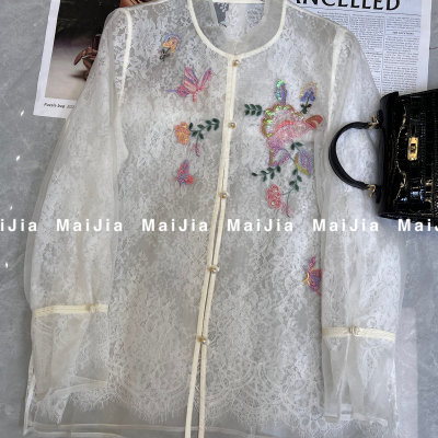 布谷-新金蝶海棠仙气感满满重工刺绣真丝欧根纱小衫J633