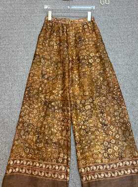 布谷-定位花苎麻时髦洋气松紧腰复古印花阔腿休闲裤YS217-G413