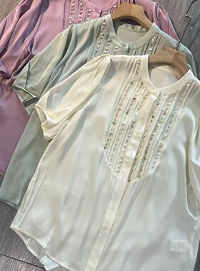 布谷-领重工钉珠19姆米双桥短袖小衫（含100）YS55-G20