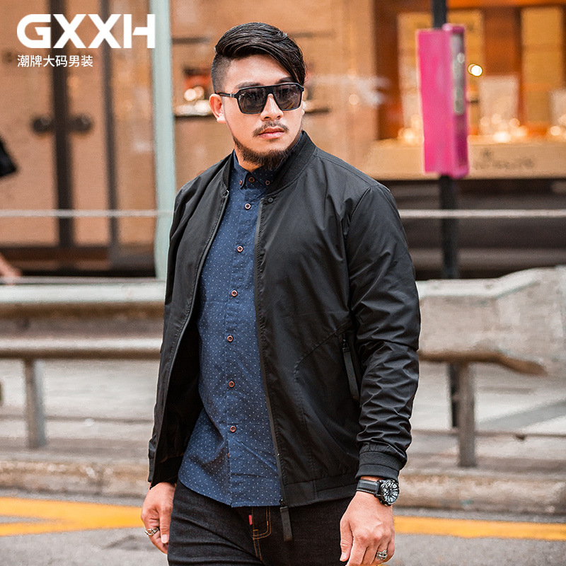 GxxH2017新款男士肥佬特大号个性宽松夹克外套大码秋季潮胖子上衣