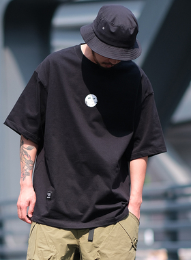 Quentin Marx男士重磅320g圆领短袖T恤夏季宽松趣味笑脸印花情侣