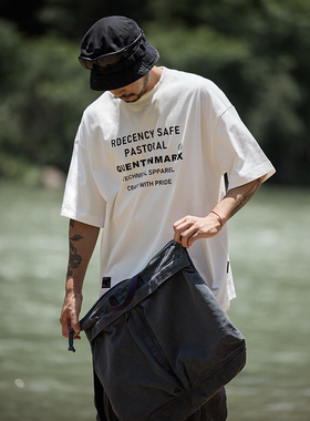 Quentin Marx日系男士重磅短袖t恤宽松休闲半袖纯棉潮流大码夏季